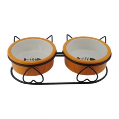 Миска для животных FOXIE Twin cats двойная на подставке, оранжевый, 12.5х12.5х4.5 см