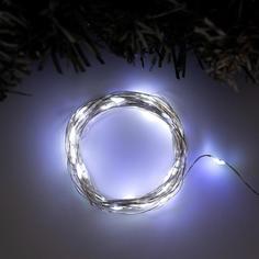 Гирлянда Нить 5 м роса, IP20, серебристая нить, 50 LED, свечение белое, 2 режима, AAх3 Luazon Lighting