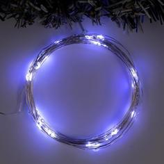Гирлянда Нить 5 м роса, IP20, серебристая нить, 50 LED, свечение белое, мерцание, AAх3 Luazon Lighting