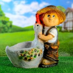 Цветочное кашпо Хорошие сувениры Мальчик с гусем 6705691 1,2 л коричневый серый 1 шт.