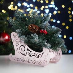 Кашпо деревянное, 23?10?14 см "Новогоднее. Санки", подарочная упаковка, розовая пастель Дарим Красиво