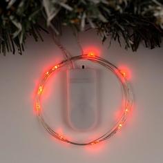 Гирлянда Нить 1 м роса, IP20, серебристая нить, 10 LED, свечение красное, CR2032х2 No Brand