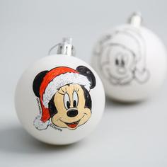 Новогоднее елочное украшение под раскраску Микки Маус, набор 2 шт, размер шара 5,5 см No Brand