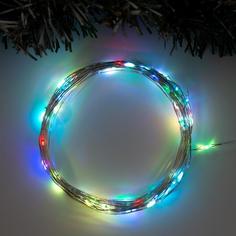 Гирлянда Нить 10 м роса, IP20, серебристая нить, 100 LED, свечение мульти (RGB), перелив No Brand