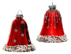 Ёлочные игрушки колокольчики БИСЕРНЫЙ ПЕРЕЗВОН, стеклянные, красные, 8 см (упаковка 2 шт.) Kaemingk