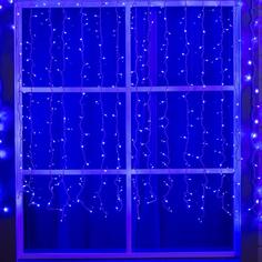 Гирлянда "Занавес" 2 х 1.5 м , IP44, УМС, белая нить, 360 LED, свечение синее, 220 В No Brand