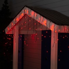 Гирлянда "Бахрома" 3 х 0.6 м , IP44, УМС, тёмная нить, 160 LED, свечение красное, 220 В No Brand