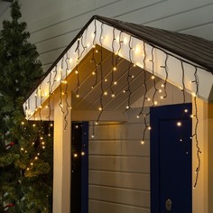 Гирлянда "Бахрома" 3 х 0.6 м , IP44, УМС, тёмная нить, 160 SMD-LED, свечение тёплое No Brand