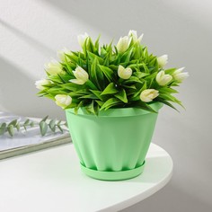Цветочный горшок с поддоном знатный 1 л зеленый 1 шт. No Brand