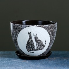 Цветочный горшок Кошки № 4 овал 2 л черный белый 1 шт. No Brand