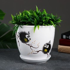 Цветочный горшок Птички 2,5 л белый 1 шт. No Brand