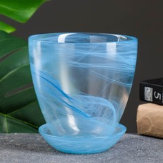Цветочный горшок NiNaGlass с поддоном №2 алеб Р00002135 0,85 л бирюзовый 1 шт.
