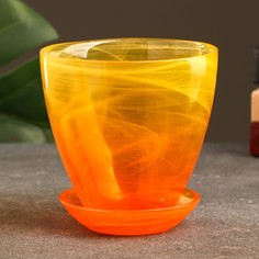 Цветочный горшок с поддоном №2 алеб 0,85 л желто-оранжевый 1 шт. No Brand