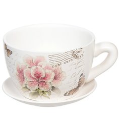 Цветочный горшок Розовые цветы чайная чашка Y3-1292 1,7 л белый 1 шт. No Brand