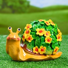 Садовая фигура "Улитка резная" акрил, цветы желтые, 20х11х12см Хорошие сувениры
