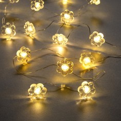 Luazon Lighting Гирлянда «Нить» 2 м роса с насадками «Цветок», IP20, серебристая нить, 20