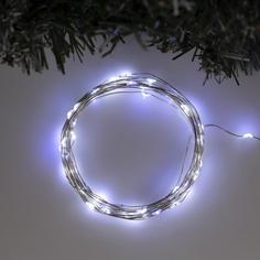 Luazon Lighting Гирлянда «Нить» 5 м роса, IP20, серебристая нить, 50 LED, свечение белое,