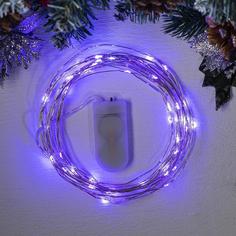 Luazon Lighting Гирлянда «Нить» 5 м роса, IP20, серебристая нить, 50 LED, свечение фиолето
