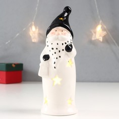 Сувенир керамика свет "Дед Мороз, чёрный колпак, борода в горох, с фонарём" 17,8х6,2х6,2 с No Brand