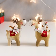 Сувенир полистоун "Новогодний олешка с птенчиком на спине"МИКС 9х6,5х3 см No Brand