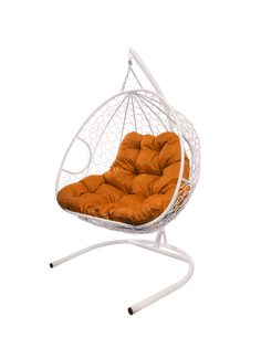 Подвесное кресло белый M-Group Для двоих ротанг 11450107 оранжевая подушка