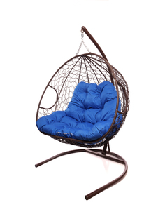 Подвесное кресло коричневый M-Group Для двоих ротанг 11450210 синяя подушка