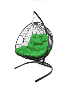 Подвесное кресло черный M-Group Для двоих ротанг 11450404 зеленая подушка