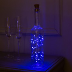 Гирлянда Нить 2м с пробкой, IP44, серебр. нить, 20LED, свечение синее, фиксинг, солн. бат. Luazon Lighting