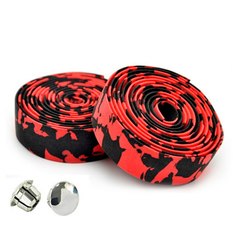 Лента обмотка на руль велосипеда CHBT28RB корковая+крепеж+заглушки на руль камуфляж красно Clarks