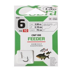 Крючки с поводком Cobra FEEDER 70cm, 0,18mm, разм.6, 10шт. No Brand