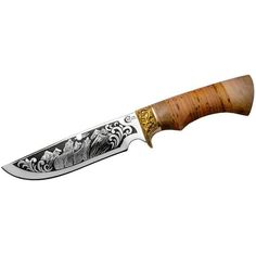 Туристический охотничий нож Лорд Ворсма, сталь 65х13, береста, орех, латунь, ручная работа