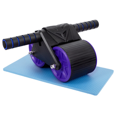 Ролик для пресса двойной STRONG BODY с возвратным механизмом и ковриком, черно-синий