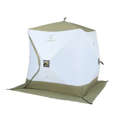 Палатка зимняя куб СЛЕДОПЫТ Premium, 1,8х1,8 м, 3-х местная, 3 слоя, цвет белый/олива No Brand