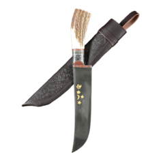 Нож Пчак Шархон Большой, косуля, широкая рукоять, гарда олово гравировка. ШХ-15 (17-19 см) Shafran