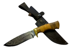 Нож Семин Близнец, 65х13 с гравировкой, рукоять береста, орех