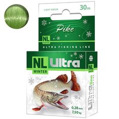 Леска зимняя AQUA NL ULTRA PIKE (Щука) 30m 0,28mm, зеленый, test - 7,50kg 1 шт.