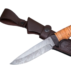 Нож Лазутчик из дамасской стали, рукоять ореховый кап, литьё мельхиор Ворсма