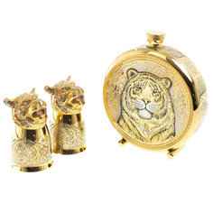Уральский сувенир Фляжка "Тигр" с двумя стопками из бронзы и латуни с позолотой