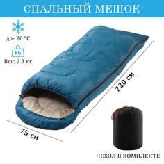 Спальный мешок туристический, 220 х 75 см, до -20 градусов, 700 г/м2, синий No Brand