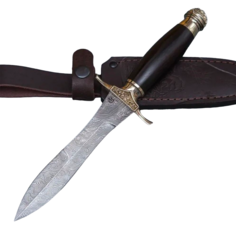 Нож Адмирал из дамасской стали, рукоять черное дерево, литьё мельхиор Ворсма