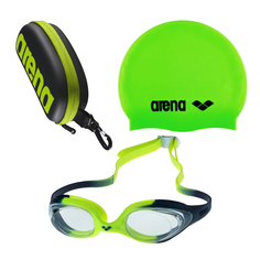 Очки для плавания Arena Spider Jr + шапочка Classic Silicone Jr детск. + чехол Goggle Case