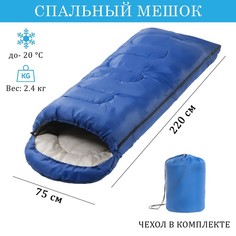 Спальный мешок туристический, 220 х 75 см, до -20 градусов, 700 г/м2, синий No Brand