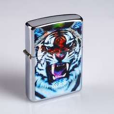 Зажигалка "Тигр" в металлической коробке, с кремнием, бензин No Brand