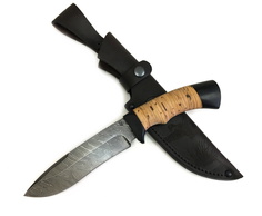 Нож Семин Скиф, дамасская сталь, рукоять береста и черное дерево