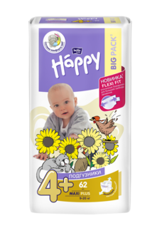 Подгузники для детей Bella Baby Happy Maxi Plus по 62 шт. вес 9-20 кг
