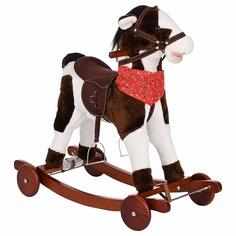 Качалка-Лошадка Pituso с колесами мягконабивная Белый с коричневым
