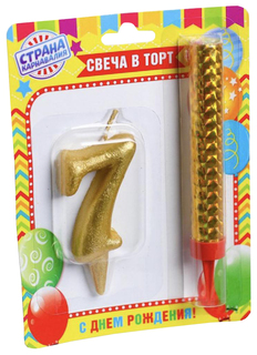 Свеча для торта цифра "Овал + фонтан" золотая "7" Sima-Land