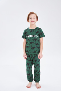 Пижама футболка/брюки Веселый малыш, цвет: зеленый р.134