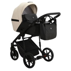 Коляска Adamex Mobi Deluxe 2 в 1, M-SD23 - Черная и светло-бежевая матовая эко-кожа