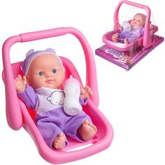 ABtoys "Мой малыш" с бутылочкой в переноске, 23 см, в бело-фиолетовом комбинезончике